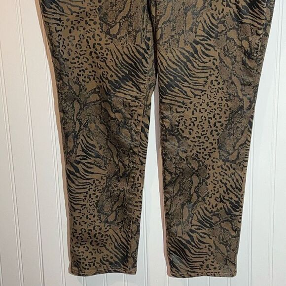 Chico’s Coated Animal-Print Jeggings Women’s Size 16 Brown High Rise Stretch - Picture 4 of 10